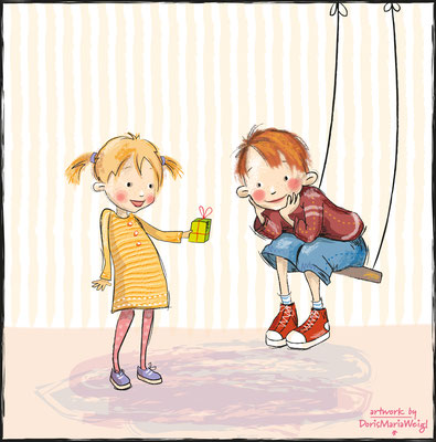 Das Geschenk - Vektorgrafik - Illustrationen Doris Maria Weigl / Kinderbuch