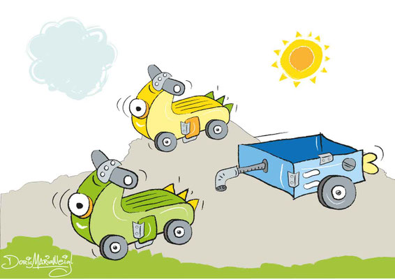Fahrzeuge Moped+Anhänger - Vektorgrafik - Illustrationen Doris Maria Weigl / Kinderbuch