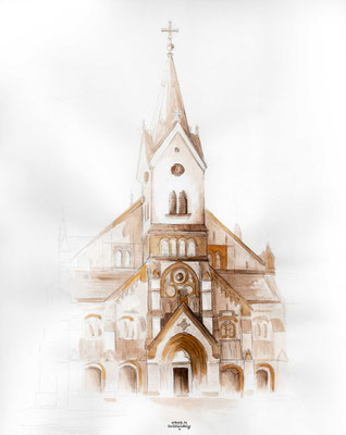 Kirche Aigen im Mühlkreis - Pfarrkirche zum hl. Johannes Evangelist -Illustrationen Doris Maria Weigl / Architektur
