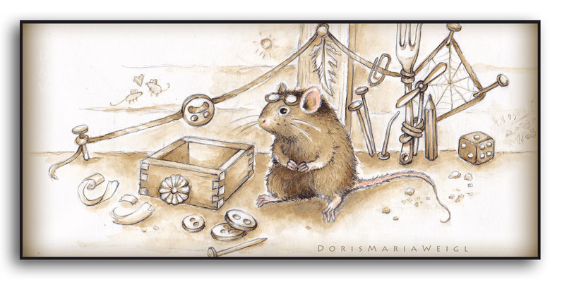 Maus in Sepia - Aquarell - Illustrationen Doris Maria Weigl / Kinderbuch