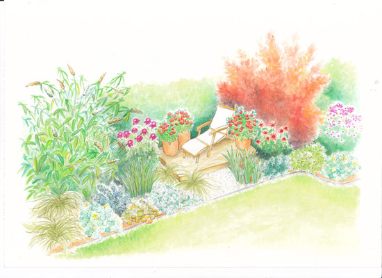 Gartenszene 5 Burda - Aquarell - Illustrationen Doris Maria Weigl / Landschaft