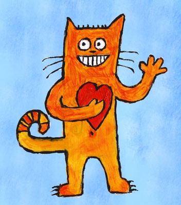 Illustrationen Doris Maria Weigl / Katze orange mit Herz