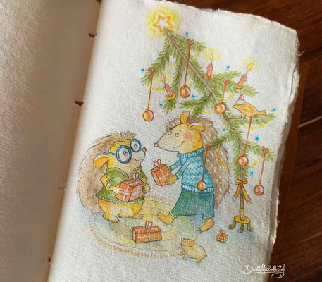 Weihnachten bei den Igeln - Aquarell - Illustrationen Doris Maria Weigl / Festtage