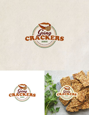 Diseño de logo para Going Crackers, deliciosas galletas saludables de semillas hechas a mano | Logo design for Going Crackers, handmade delicious healthy crackers made of seeds