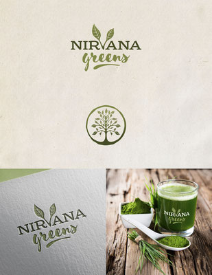 Propuesta de logo para Nirvana Greens, una bebida energizante en polvo basada en plantas | Logo proposal for Nirvana Greens, a plant-based energy drink powder