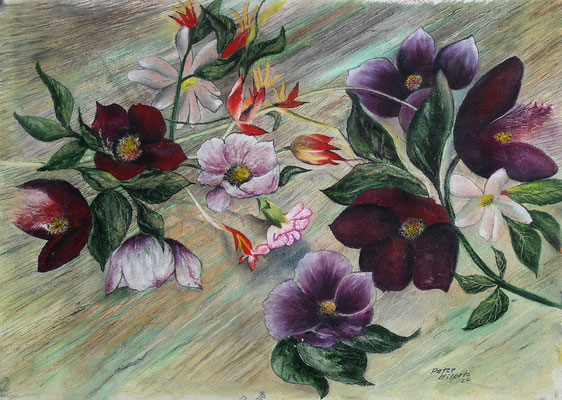 Blütenrausch II, Öl-Pastellkreide, 43 x 60 cm, 2024