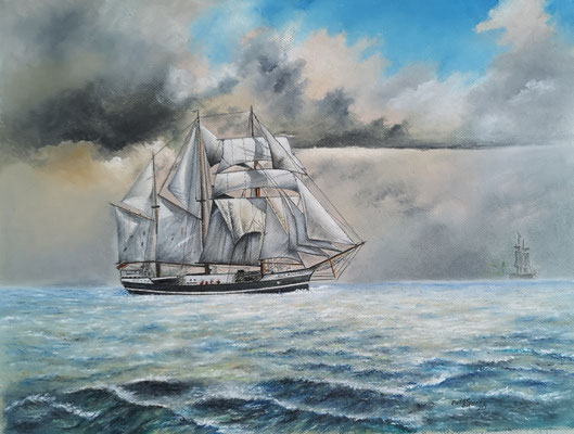 Thor Heyerdahl, Öl-Pastellkeide, 47 x 61 cm, 2020   