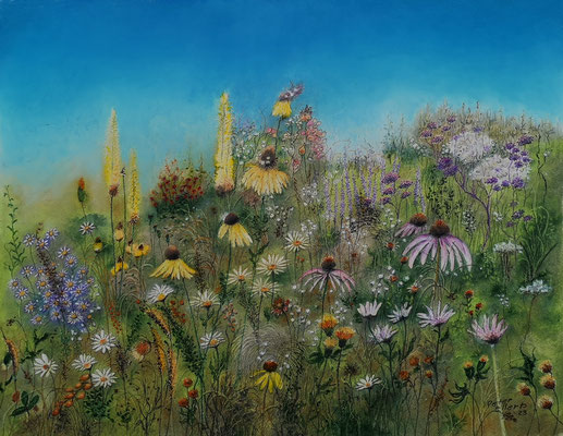Bienenweide, Öl-Pastellkreide, 44 x 56 cm, 2023