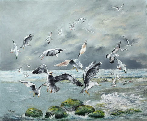 Flugkünstler,Mischtechnik, 48 x 58 cm, 2022
