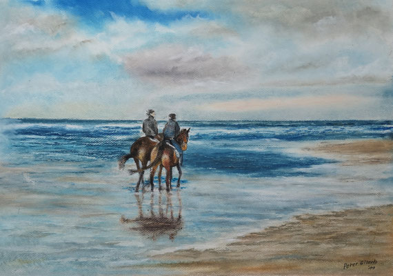 Ausritt, Öl-Pastellkreide, 36 x 52 cm, 2019   