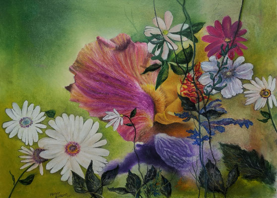Blütenrausch III, Öl-Pastellkreide, 42 x 28 cm, 2024