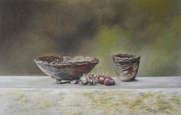 Kastanien, Öl-Pastellkreide, 38 x 59 cm, 2014  