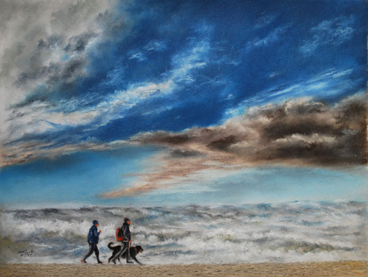 Strandwanderung, Öl-Pastellkreide, 41 x 53 cm, 2018