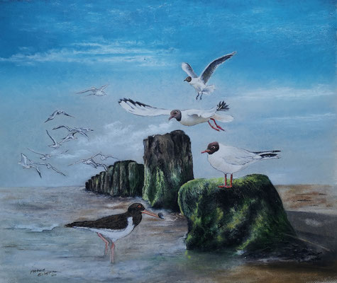 Vogelflug, Öl-Pastellkreide, 44 x 53 cm, 2021