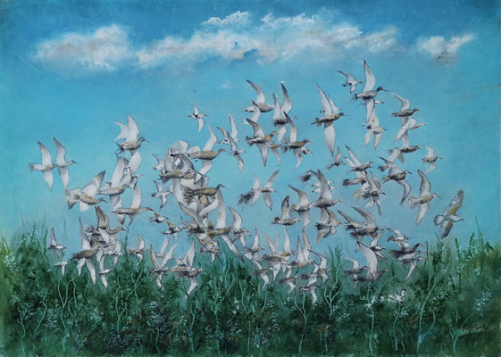 Vogelzug, Mischtechnik, 41 x 58 cm, 2022