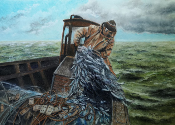 Herings-Saison, Öl-Pastellkreide, 40 x 57 cm, 2020