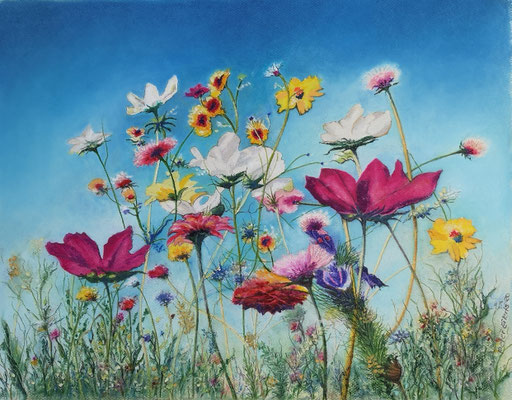 Buntes Frühlingsband, Mischtechnik, 40 x 50 cm, 2020