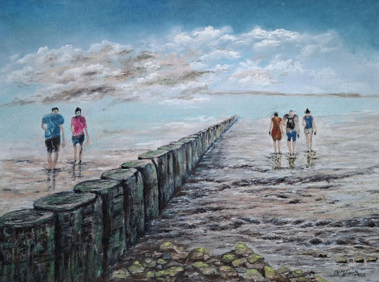 Wattläufer, Öl-Pastellkreide, 45 x 61 cm, 2026