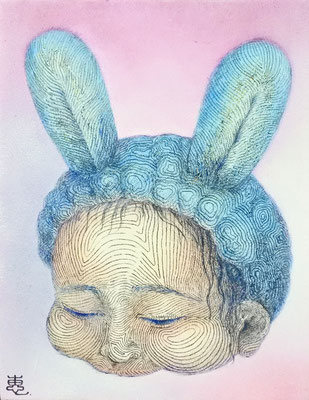 『はむ』『A little rabbit』(2020) oil color, pencil on wood panel 18×14cm