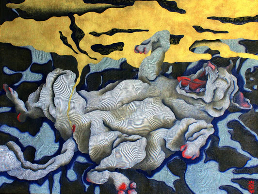 『statesperson』(2018) oil color, pencil, gold dust on canvas 60.6×80.3cm