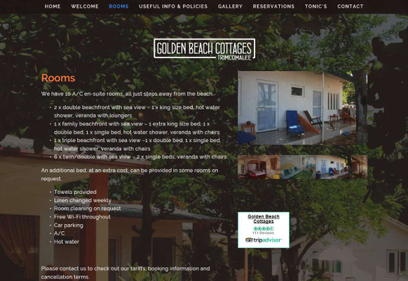 Golden Beach Cottages, page du site Internet
