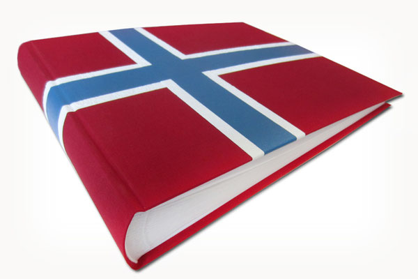 Fotoalbum Norwegen Buchbindeleinen rot weiß blau Erinnerungsalbum Urlaub Landesfarben Flagge Hurtigruten Nordkap Norge 35cm x 25cm x 5cm 100 Seiten mit Pergaminzwischenblättern