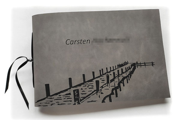 Kondolenzbuch Softcover Ledereinband mittelgrau mit individueller grafischer Gestaltung