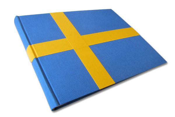 Fotoalbum Schweden Buchbindeleinen blau gelb Erinnerungsalbum Urlaub Landesfarben Flagge Sverige Stockholm Länderalbum 35cm x 25cm x 5cm 100 Seiten mit Pergaminzwischenblättern