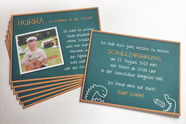 Einladungskarten zur Einschulung, individuell bedruckte Karten zur Schuleinführung, Stückzahl nach Bedarf