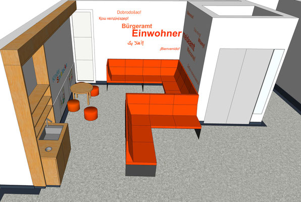 Wartebereich der Meldestelle, Variante 1, 1. Etage