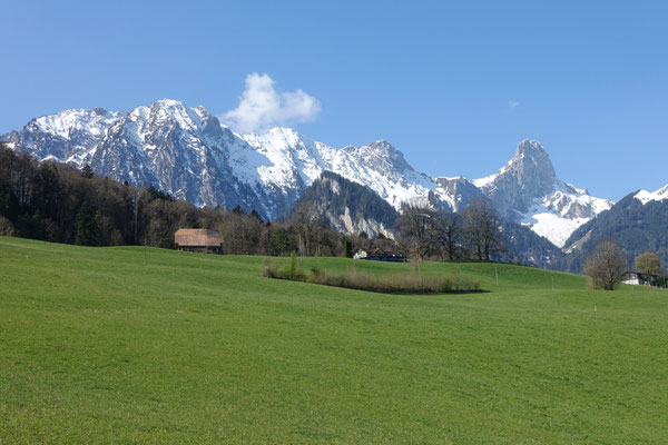 Blick vom Thunersee in die Berge