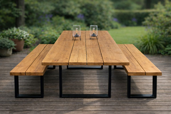 outdoor Garnitur, Eichengarnitur, Gartenmöbel, Gartentisch