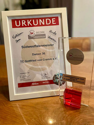 Urkunde und Pokal im Clubhaus