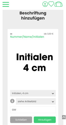Gewünschte Initialen eingeben