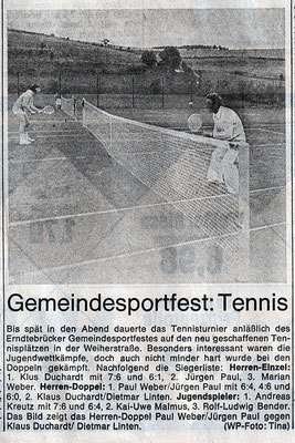 Erste Zeitungsartikel über das Tennisspielen in Erndtebrück