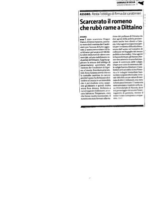 <<Scarcerato il romeno che rubò rame a Dittaino >>. Giornale di Sicilia, 6 maggio 2011