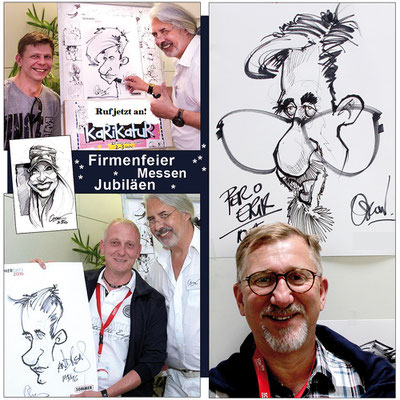 Der Messezeichner und Karikaturist kommt auf die Messe Berlin und sorgt für mehr Messebesucher an Ihrem Messestand. Mit digitalen Karikaturen oder auf A2 Blatt in schwarz weiss sorgt er für Unterhaltung Messestand. Der Eyecatcher und Publikumsmagnet. 