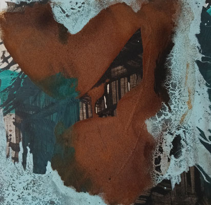 30 x 30 cm, Acryl, Rost, Bitumen auf Leinwand