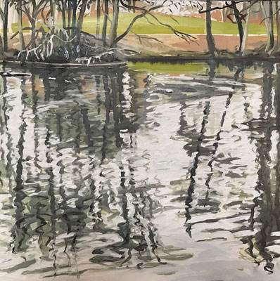 Hangeweiher, 2018, Ölfarbe auf Leinen, 40x40 cm, Private Sammlung DE