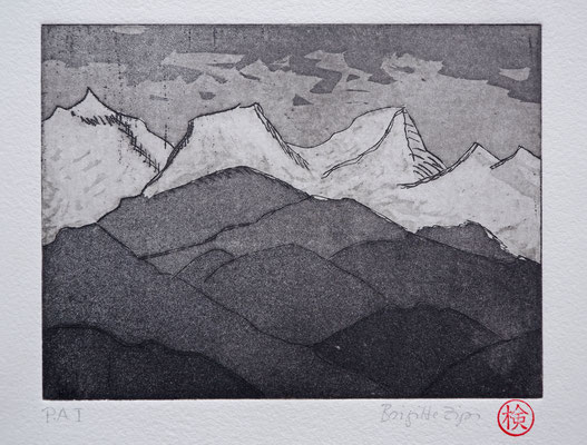 Kangchenjunga Aquatintaradierung 15 x 20 cm schwarz