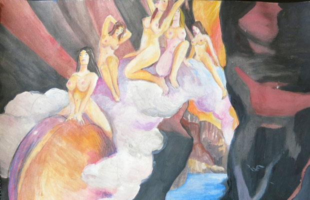 Vorstudie - Versuch, Acryl / Preliminary study - attempt to use acrylic paints