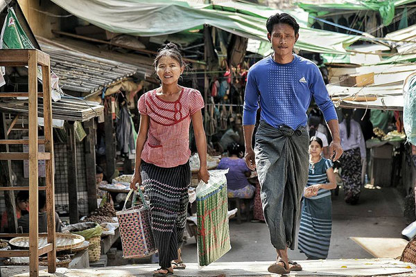 Burmese people on the way to work 