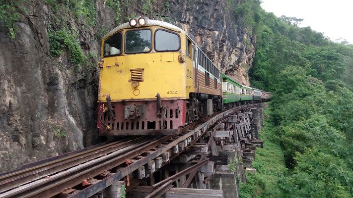 The famous Death Railway arrives at Tham Krasae station