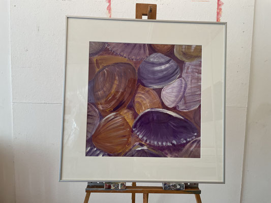 PRIVAT*Muscheln im Sand  |  45x45  | Gouache auf Papier (mit Rahmen)