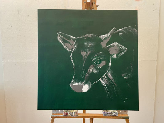 Grüne Kuh |  60x60  |  Acryl auf Leinwand