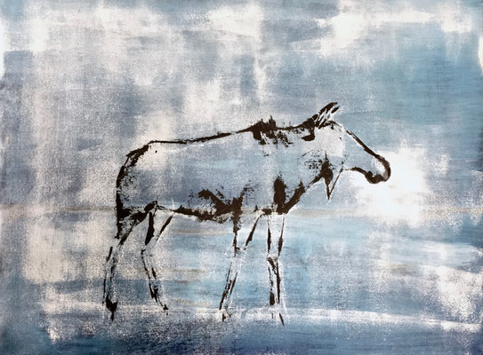 Elch an einem Wintermorgen  |  37x45  |  Acryl auf Leinwand