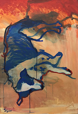 Liegender Hund, Acryl auf Papier, 70 x 100 cm, 2006