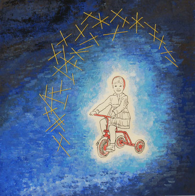 Mein rotes Dreirad, Mischtechnik auf Papier, 33 x 33 cm, 2014