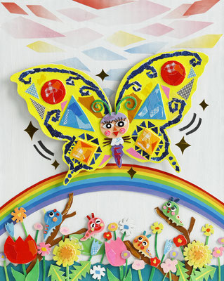 作品no.46 【サイズ】340ミリ×270ミリ　【使用画材】アクリル絵の具、ダンボール、コラージュ【価格】66,000円（税込／額付）