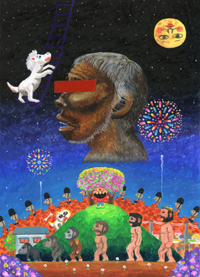 作品no.19 【サイズ】380ミリ×270ミリ　【使用画材】アクリル絵の具、TMKポスター紙　【価格】55,000円（税込／額付）